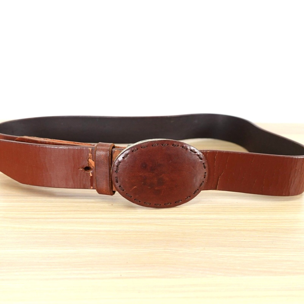 VINTAGE Western Cowboy Belt Mens 36 Brown Leather Rodeo Buckle Medieval Wide USA